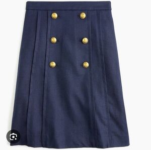 J.crew Navy Blue Double-Breasted With Gold Buttons Skirt Size 12 Linen Blend